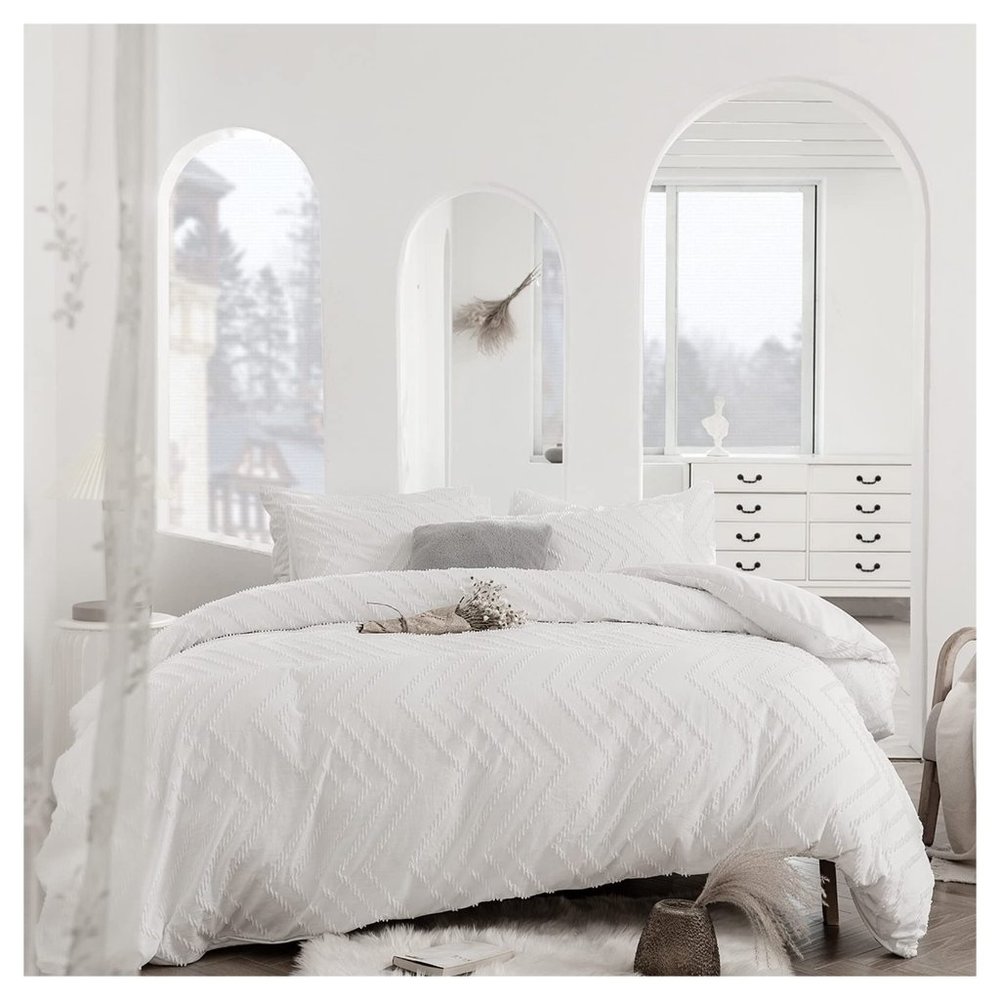 Ultra Soft Microfiber Bed Set, Boho Comforter Set, 3 Piece Breathable white